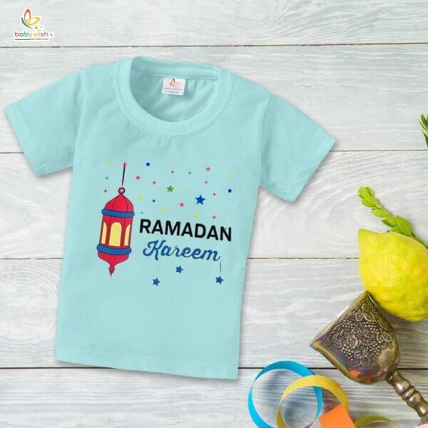 Eid T-shirt for Kids Unisex Ramadan Topwear Outfit Printed Half Sleeve Tshirt Dress for Boy n Girl "Ramadan Kareem " - Image 2