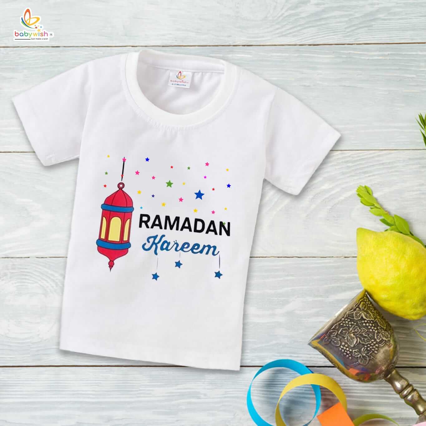 Eid T-shirt for Kids Unisex Ramadan Topwear Outfit | Printed Half Sleeve Tshirt Dress for Boys & Girls | Ramadan Kareem