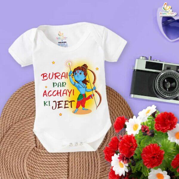 My First Ramnavmi Romper – Baby Bodysuit with “Burai Par Acchayi Ki Jeet” Quote | Spiritual Hindu Festival Outfit for Infants by Babywish - Image 5