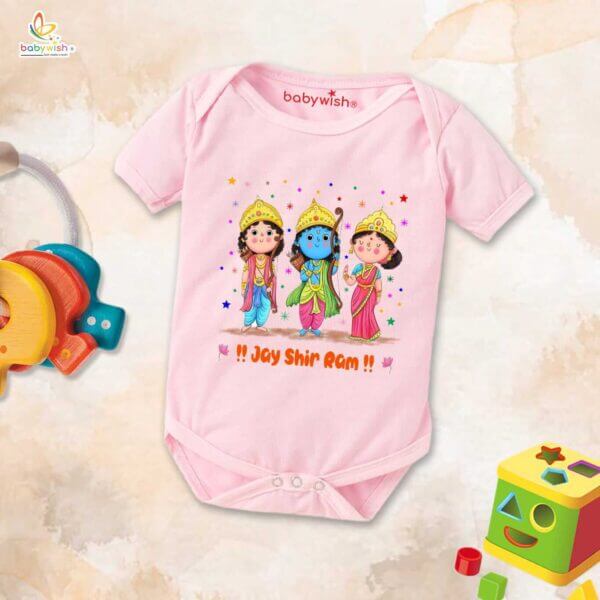 Baby First Ramnavmi Romper Onesies Clothes Baby Navratri festival Bodysuits Newborn Outfit Envelop Neck Half Sleeve Unisex Onesies"Happy Ram Navmi Festivals" - Image 2