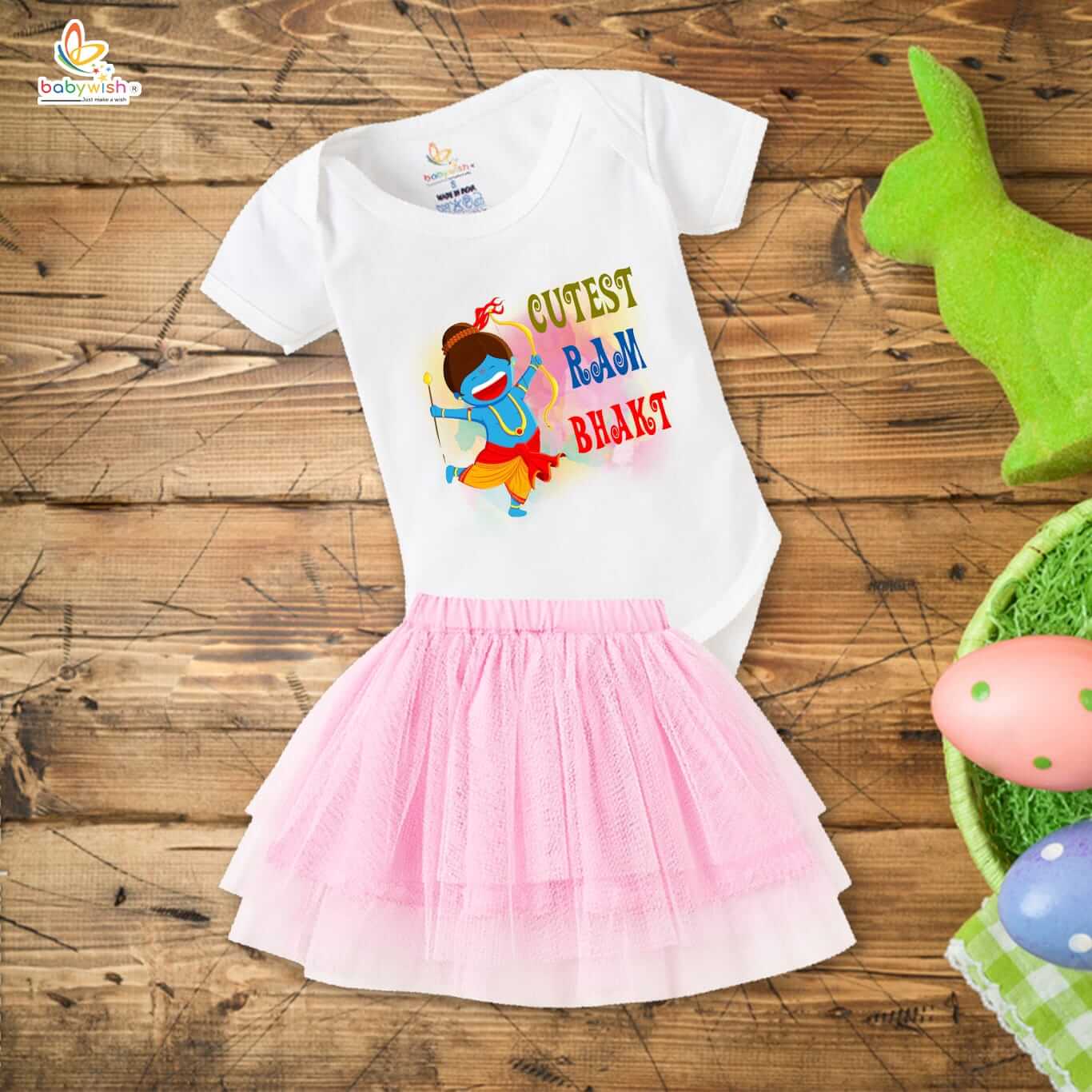 Ramnavmi Festival Newborn Girl’s Tutu Skirt & Romper | Baby Girl Navratri Outfit | Traditional Ethnic Bodysuit Dress | Infant Girl Partywear Onesies for Festive Celebration