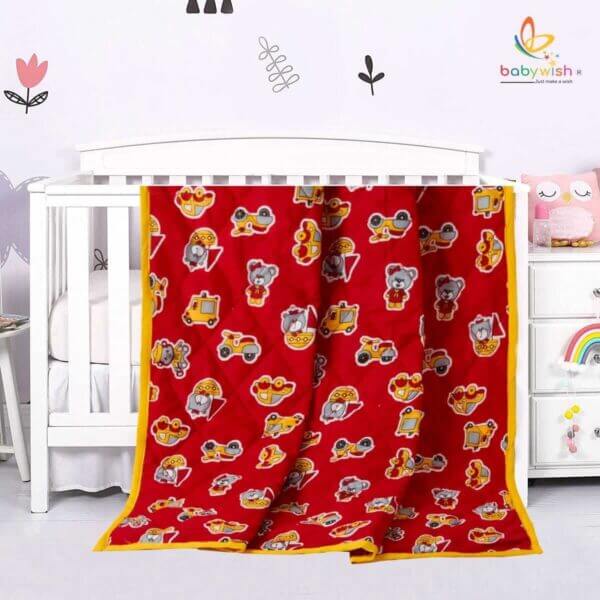 GOTS Certified Organic Cotton Baby Dohar Blanket for Newborn Soft Crib All Seasons Quilt for Microfiber Giftset - Red Dear Bear - Image 3