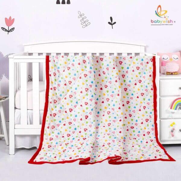 GOTS Certified Organic Cotton Baby Dohar Blanket for Newborn Soft Crib All Seasons Quilt for Microfiber Giftset - Red Heart Print - Image 3