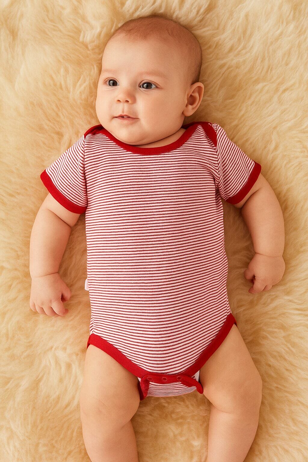 Red & White Striped Baby Bodysuit for Newborn Boys & Girls | Soft Cotton Half Sleeve Onesie | Comfortable Daily Wear Romper for Infants 0-12 Months | Easy Snap Closure Babywear Outfit | Babywish