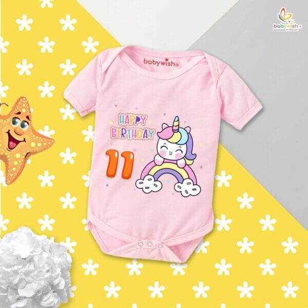 Eleven month unisex baby romper half sleeve round neck onesie - Image 4