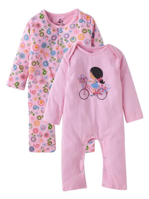 Baby Boy's and Baby Girl’s Bodysuits Cotton Full Sleeve Rompers Onesies for Infant Pink Floral Print Set of 2