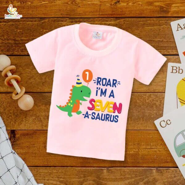 Seven Year Birthday Unisex T-Shirt Half Sleeve Round Neck Topwear tee for kids - Image 2