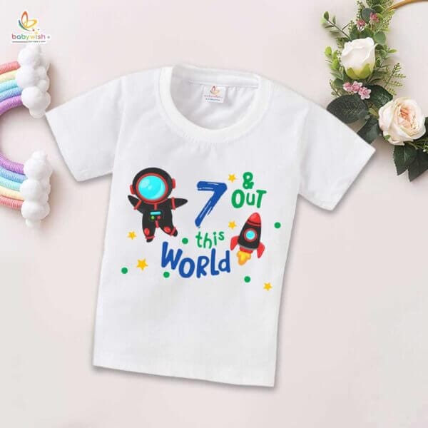 Seven Year Birthday Unisex T-Shirt Half Sleeve Round Neck Topwear tee for kids - Image 2
