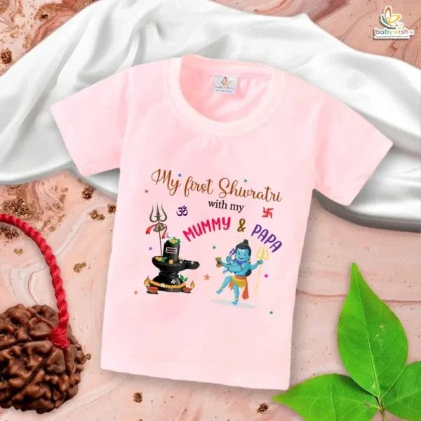 Adorable baby outfit for Mahashivratri celebration with parents