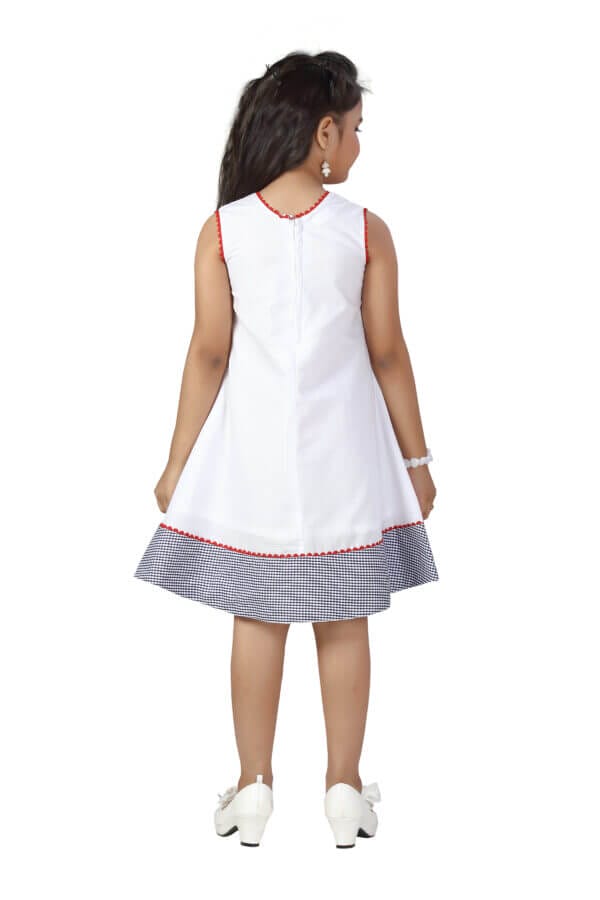 Girl Dress Knee Length Check Frock Floral Prints Girls Sleeveles Dress Midi Wedding Party Dress - Flower Checkered Red - Image 2