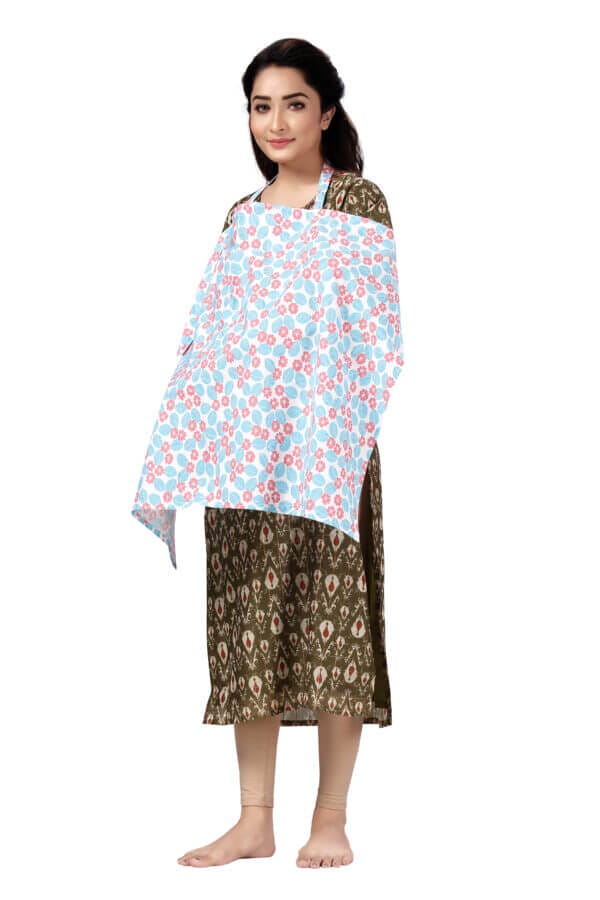 Nursing covers for Mother Breathable feeding cover for Breastfeeding 360° Coverage Protection Cover - Blue Snowdrop Floral - Image 4