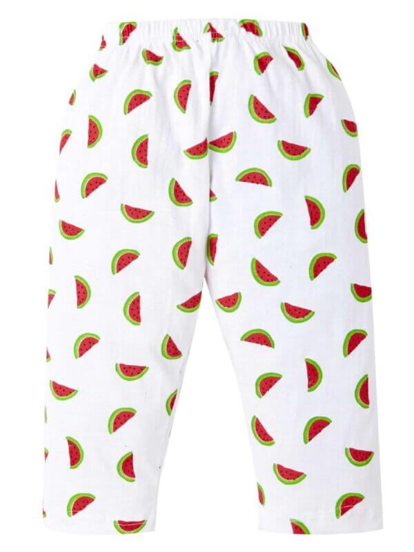 kids top bottom baby Jhabla Set Full Sleeve Pure Cotton kids tshirt Jhabla pajama set - Red Watermelon Prints - Image 5