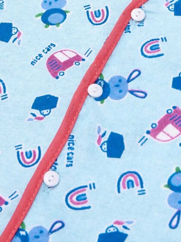 kids top bottom baby Jhabla Set Full Sleeve Pure Flannel kids tshirt Jhabla pajama set - Blue Nice Car Vector Print - Image 4