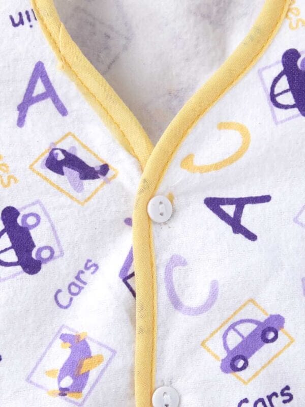 kids top bottom baby Jhabla Set Full Sleeve Pure Flannel kids tshirt Jhabla pajama set - Lemon Flannel Alphabet Print - Image 4
