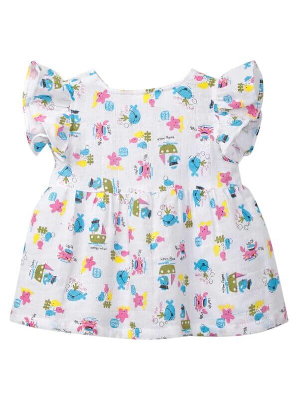 Baby Girl Organic Muslin Frock Newborn Girl Knee Length Dress Multi Theme Printed - Image 7