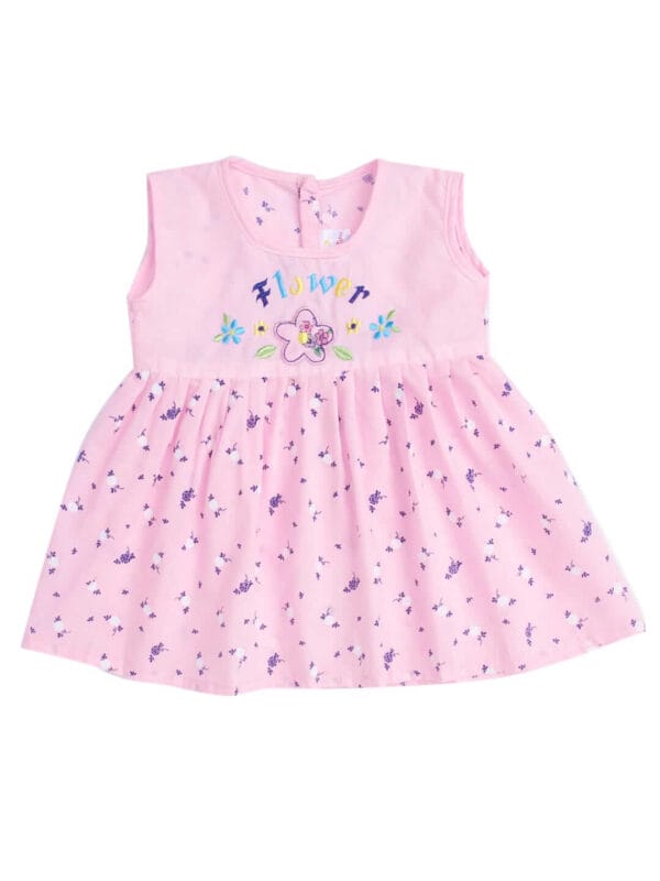 Baby Girl Cotton Frock Newborn Girl Knee Length Sleeveless Dress White Lotus Theme Printed - Image 2