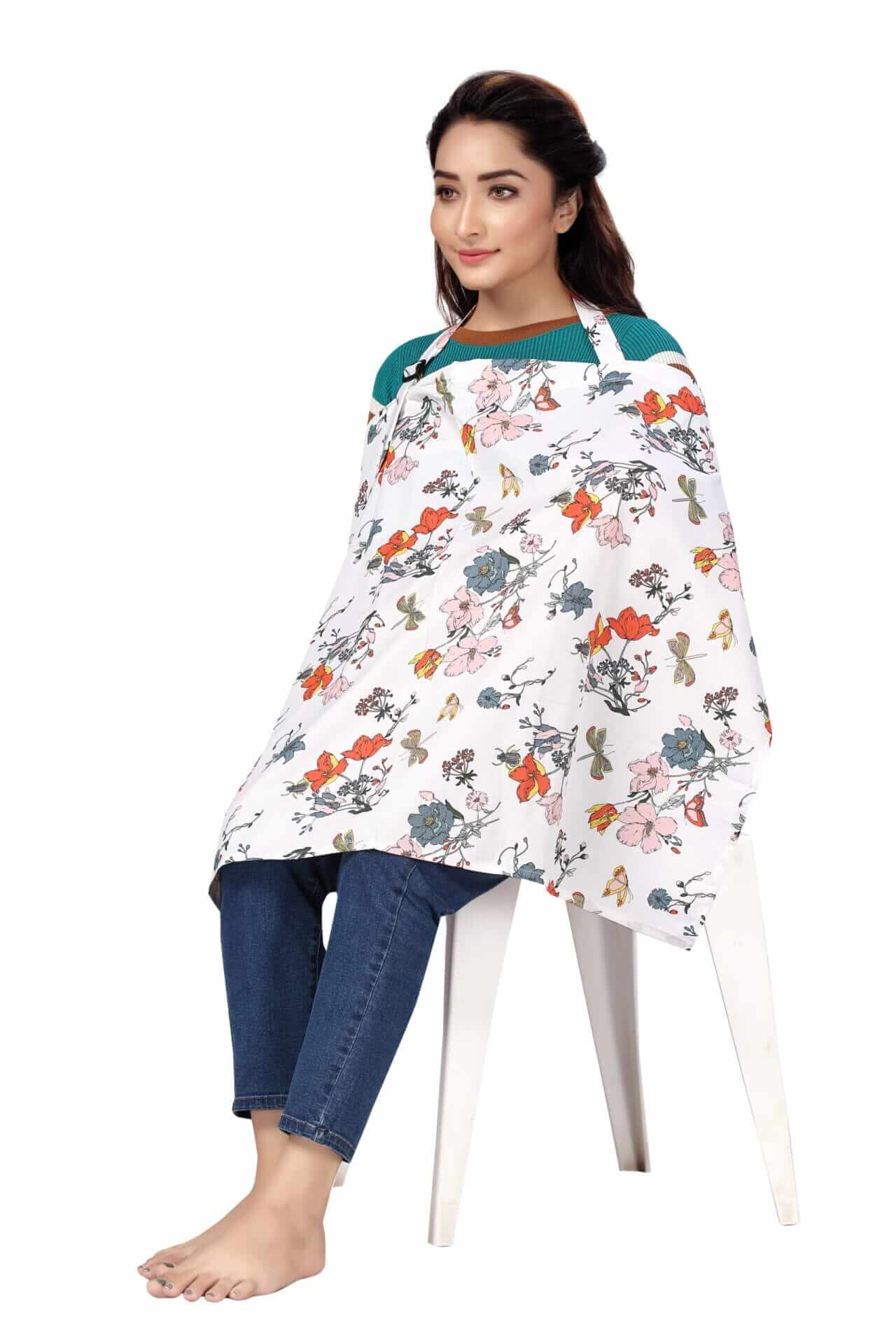 Nursing covers for Mother Breathable feeding cover for Breastfeeding 360° Coverage Protection Cover - White Lotus Floral