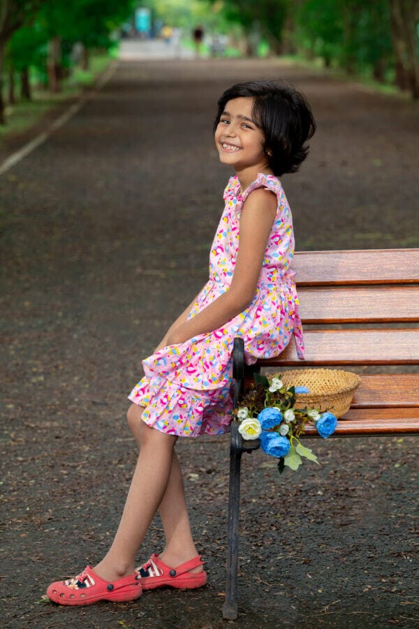 Girl Dress Knee Length Frock Floral Prints Girls Flutter Wings Halfsleeve Dress Girls Cotton Bottom Frock Topwear - Penguin Theme Printed - Image 8
