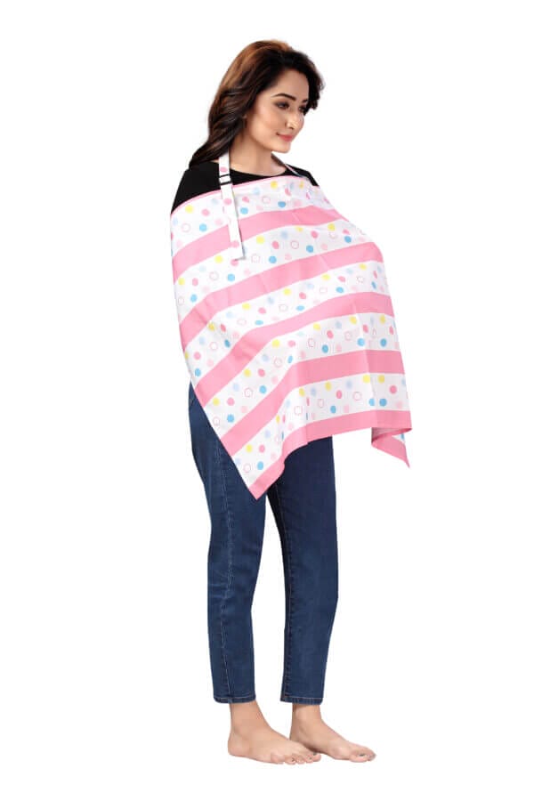 Nursing covers for Mother Breathable feeding cover for Breastfeeding 360° Coverage Protection Cover - Pink Strip Floral - Image 5