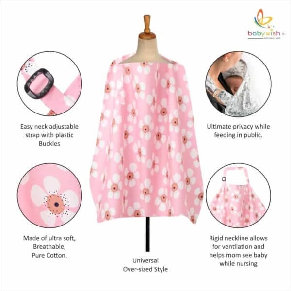 Nursing covers for Mother Breathable feeding cover for Breastfeeding 360° Coverage Protection Cover - Pink Shiny Sunflower - Image 2