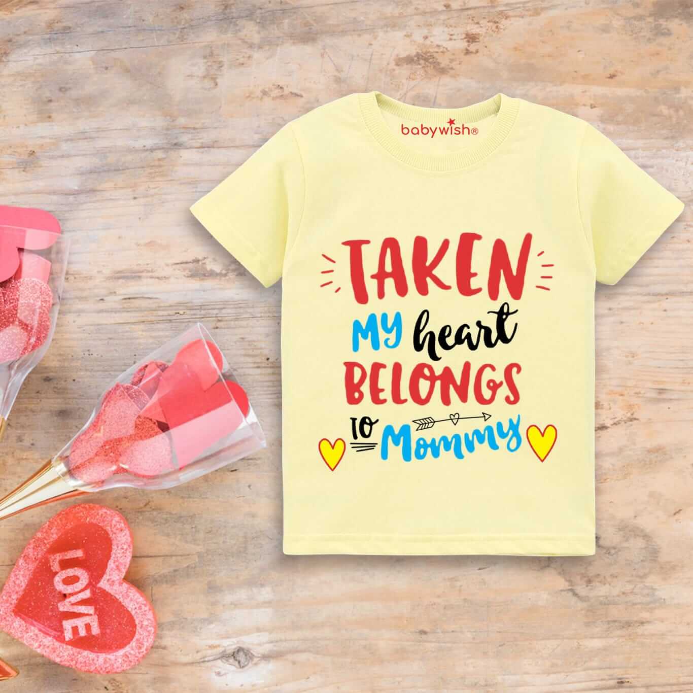 Valentine’s Day T-shirt for Kids | Unisex Valentine Topwear Outfit | Printed Half Sleeve T-shirt Dress for Boys & Girls “Taken My Hearts” | Cute Gift for Kids
