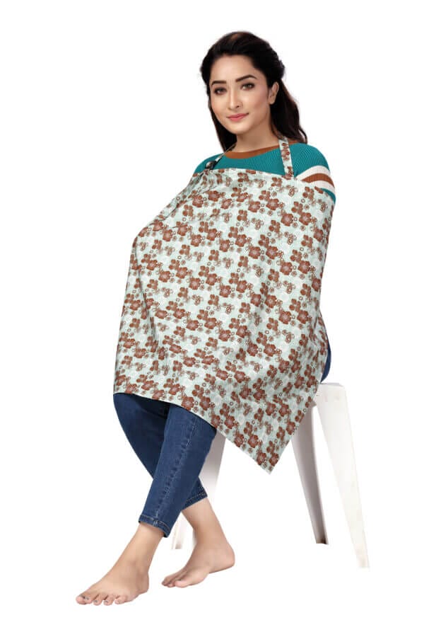 Nursing covers for Mother Breathable feeding cover for Breastfeeding 360° Coverage Protection Cover - Tan Iris Floral - Image 4