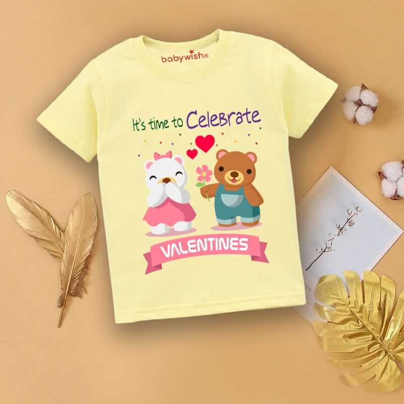 Valentine’s Day T-shirt for Kids | Unisex Valentine Topwear Outfit | Printed Half Sleeve T-shirt Dress for Boys & Girls “Time to Celebrate Valentine” | Cute Gift for Kids