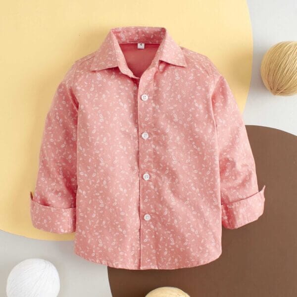 Toddler Boys Full Sleeve Shirt – Pink Leaf Print Casual Shirt for Kids and Baby Boys – Soft Comfortable Everyday Outfit – Babywish - Image 2