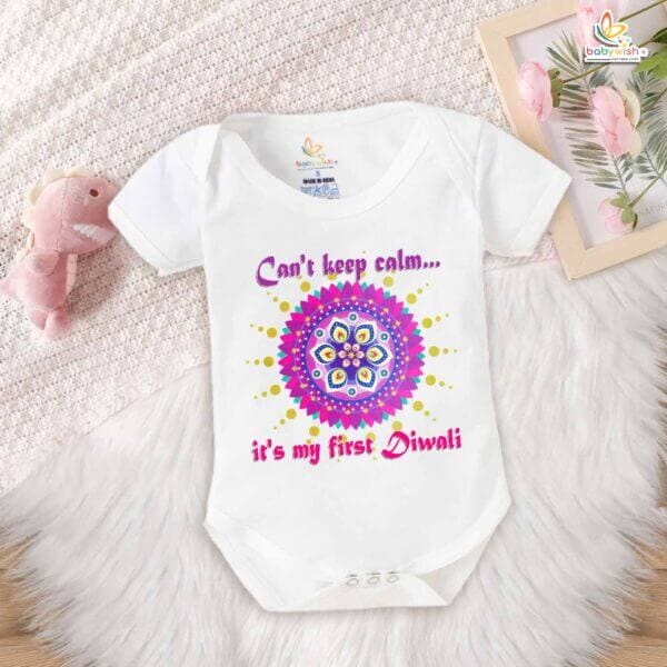 Babywish Baby Diwali Romper Bodysuit My First Diwali Can't Keep Calm It's My First Diwali - Image 5