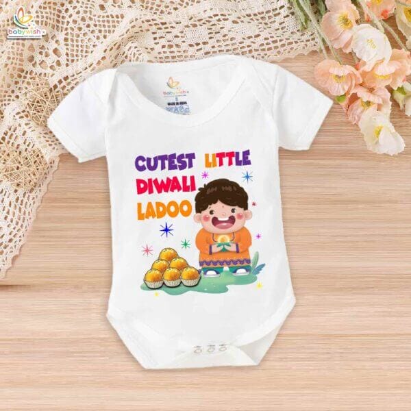 Babywish Baby Diwali Romper Bodysuit My First Diwali Cutest Little Diwali Ladoo - Image 5