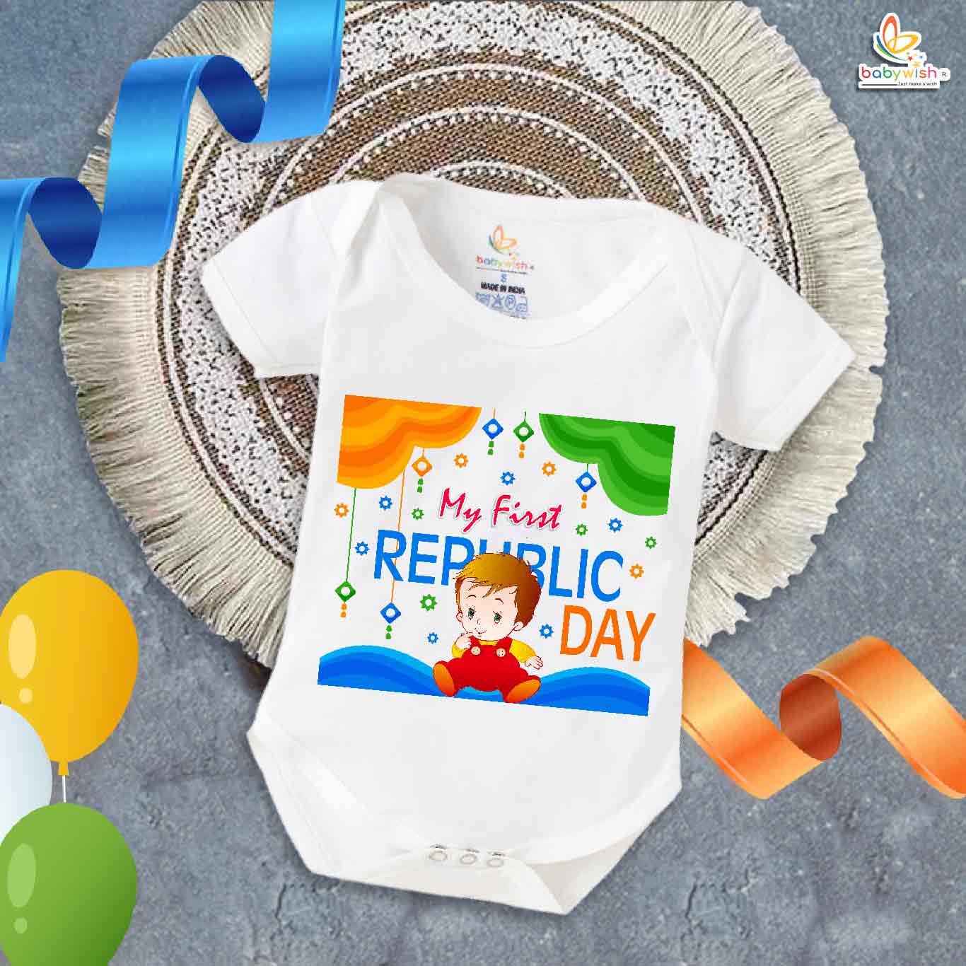 My First Republic Day Romper for Baby Boy | 26th January Bodysuit with Baby Boy Print | Patriotic Outfit for Infants | Republic Day Baby Clothes | Babywish - Image 5