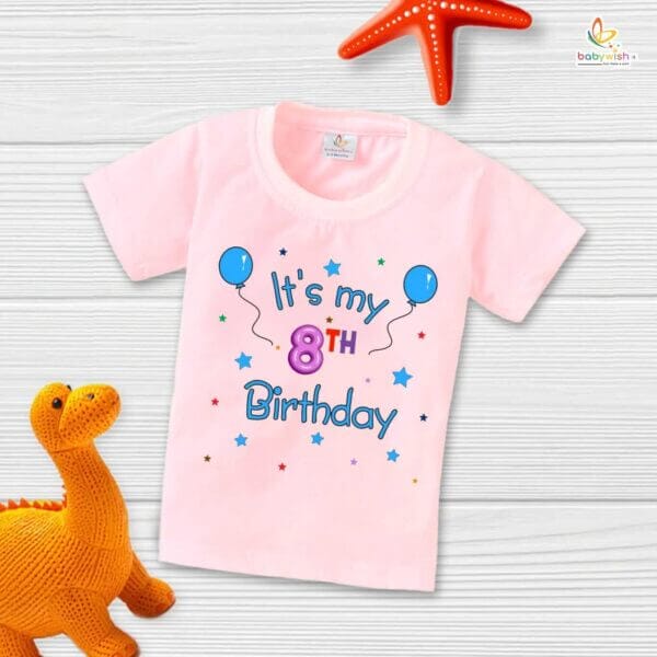 Eight Year Birthday Unisex T-Shirt Half Sleeve Round Neck Topwear tee for kids - Image 3