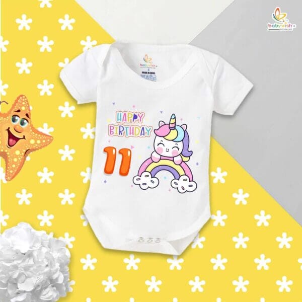 Eleven month unisex baby romper half sleeve round neck onesie - Image 2