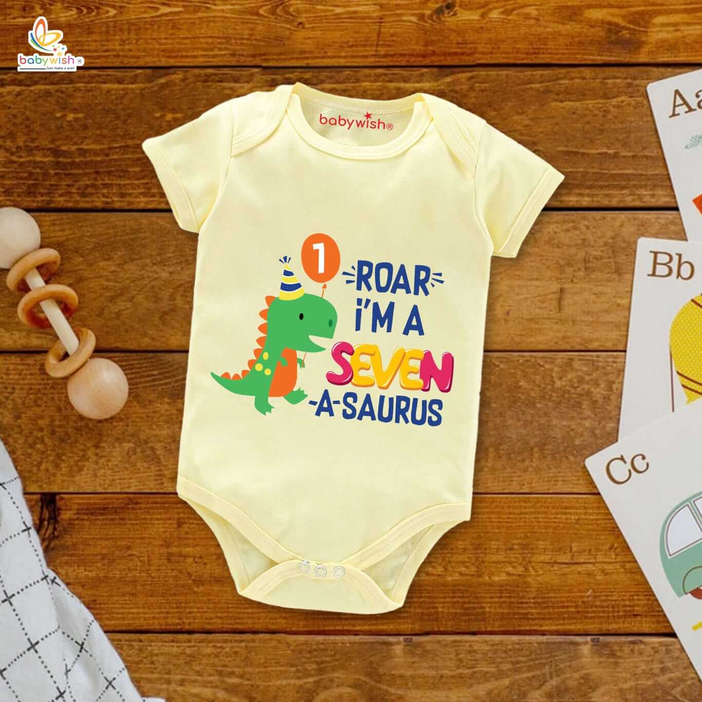 Seven month unisex baby romper half sleeve round neck onesie