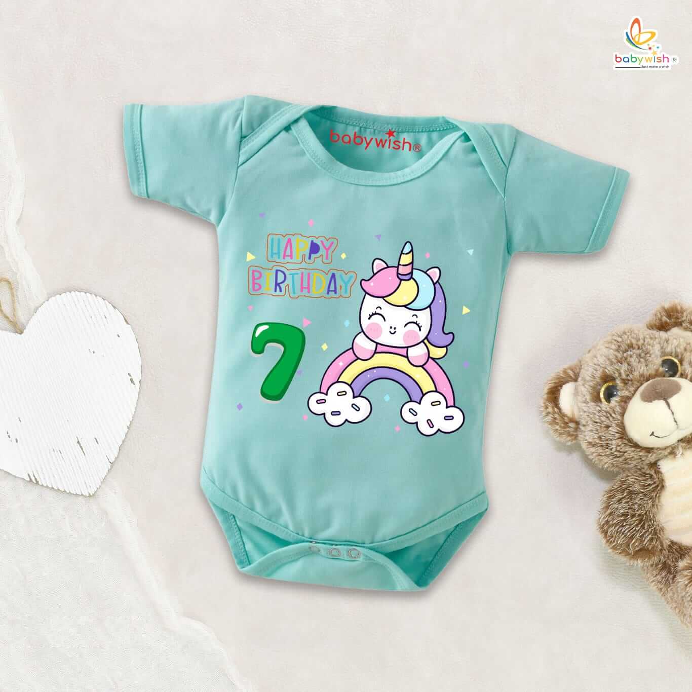 Seven month unisex baby romper half sleeve round neck onesie