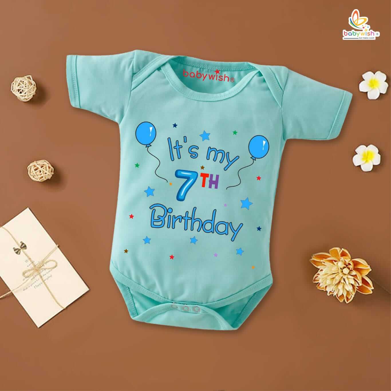 Seven month unisex baby romper half sleeve round neck onesie