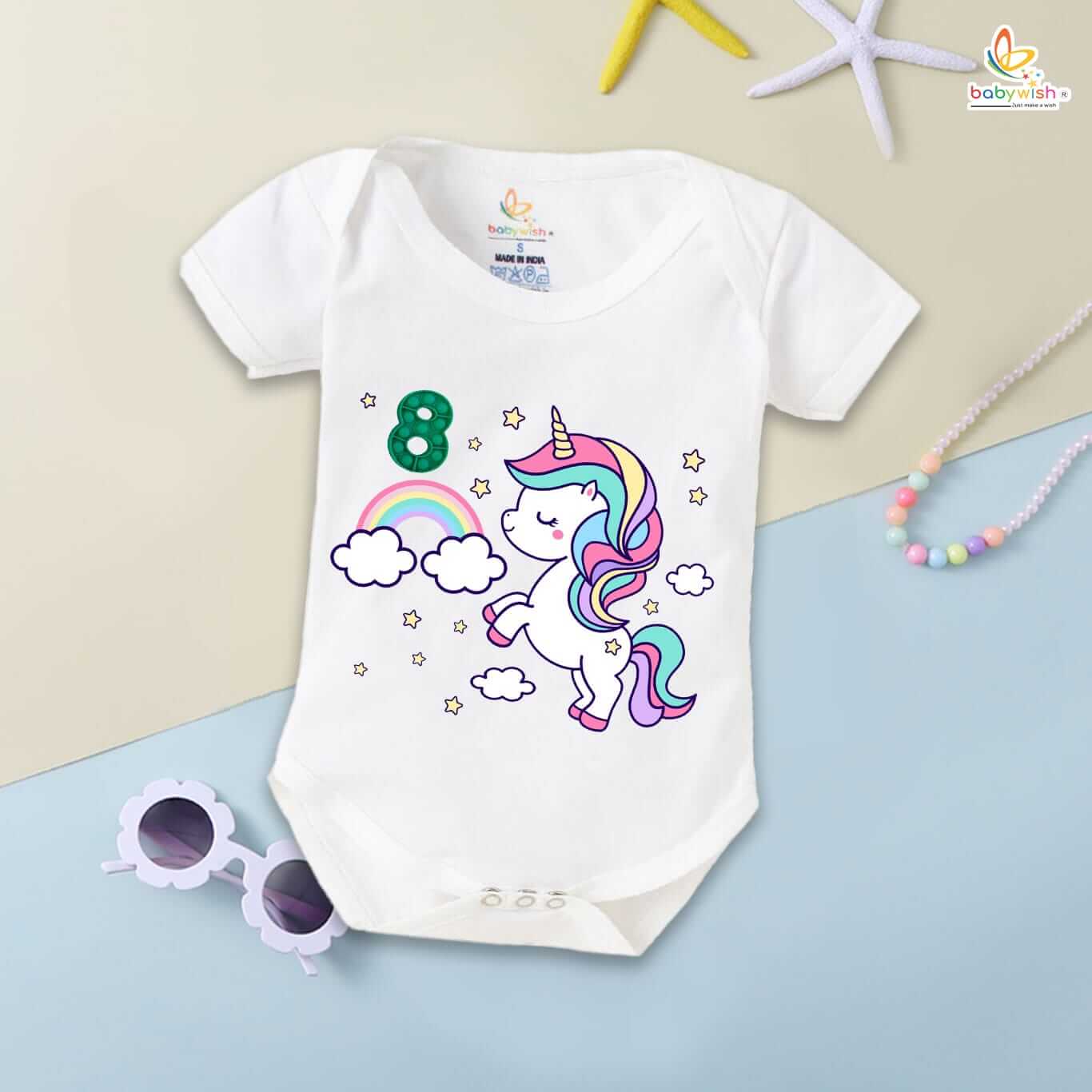 Eight month unisex baby romper half sleeve round neck onesie