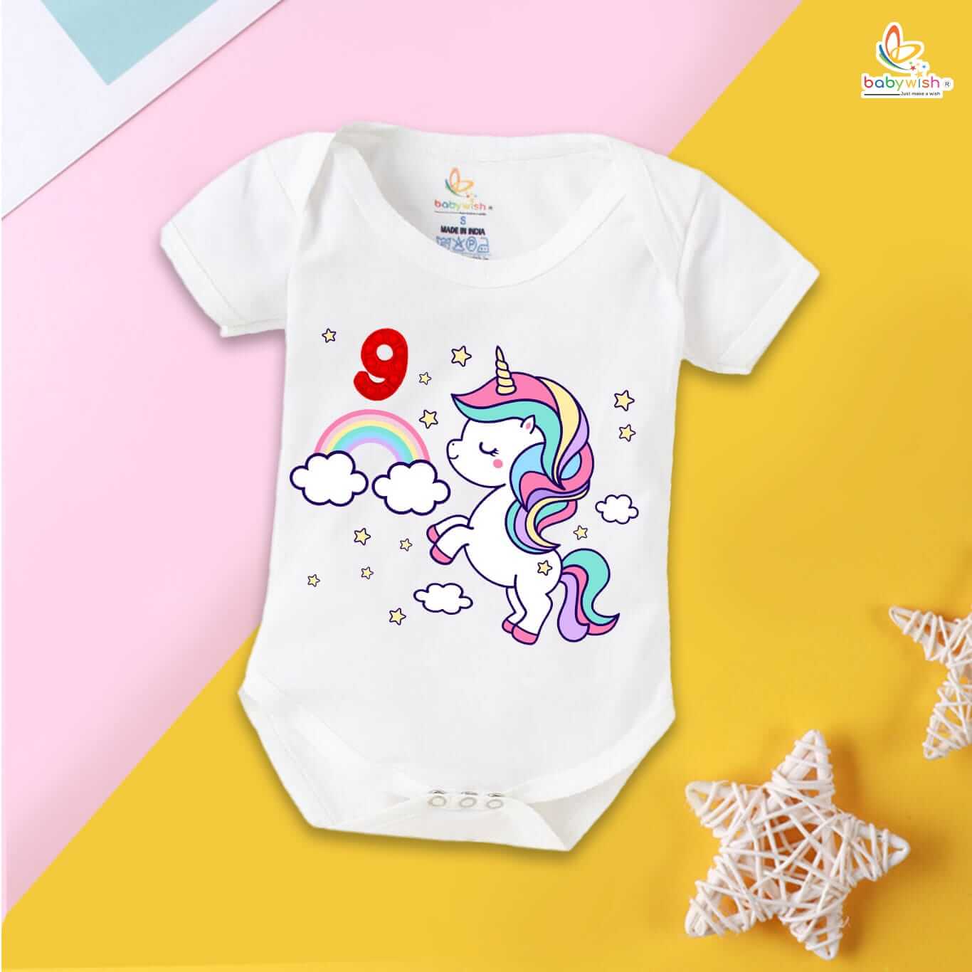 Nine month unisex baby romper half sleeve round neck onesie