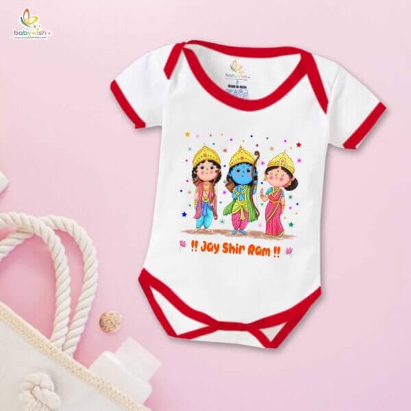 Baby First Ramnavmi Romper Onesies Clothes Baby Navratri festival Bodysuits Newborn Outfit Envelop Neck Half Sleeve Unisex Onesies"Happy Ram Navmi Festivals" - Image 5