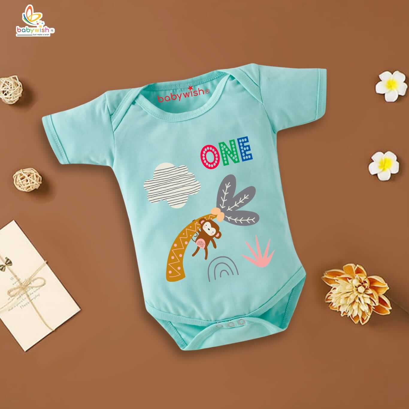 One Month Baby Romper for Newborn | Unisex 0-3 Months Cotton Half Sleeve Round Neck Onesie | Infant Bodysuit Daily Wear Outfit for Baby Boys & Girls