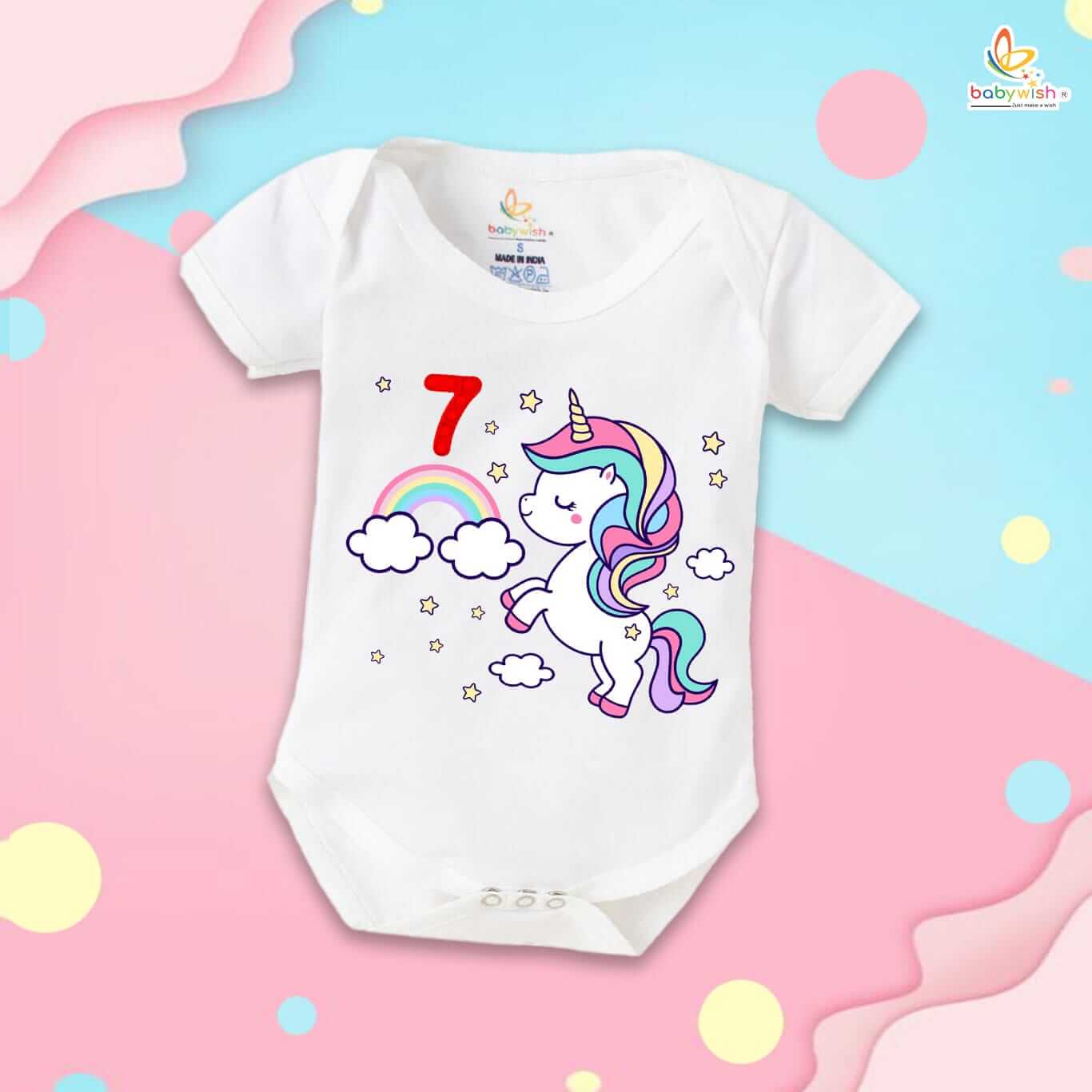 Seven month unisex baby romper half sleeve round neck onesie