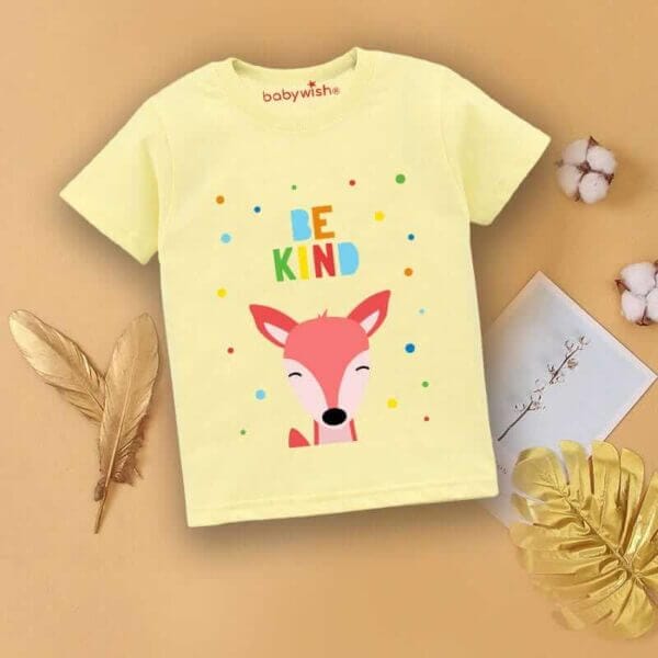 Printable Family T-shirt for Kids Clothes Unisex Newborn Topwear Outfit Cotton Tshirt Half Sleeve Round Neck Dress for Boy n Girl "Be Kind Deer Print" - Image 2