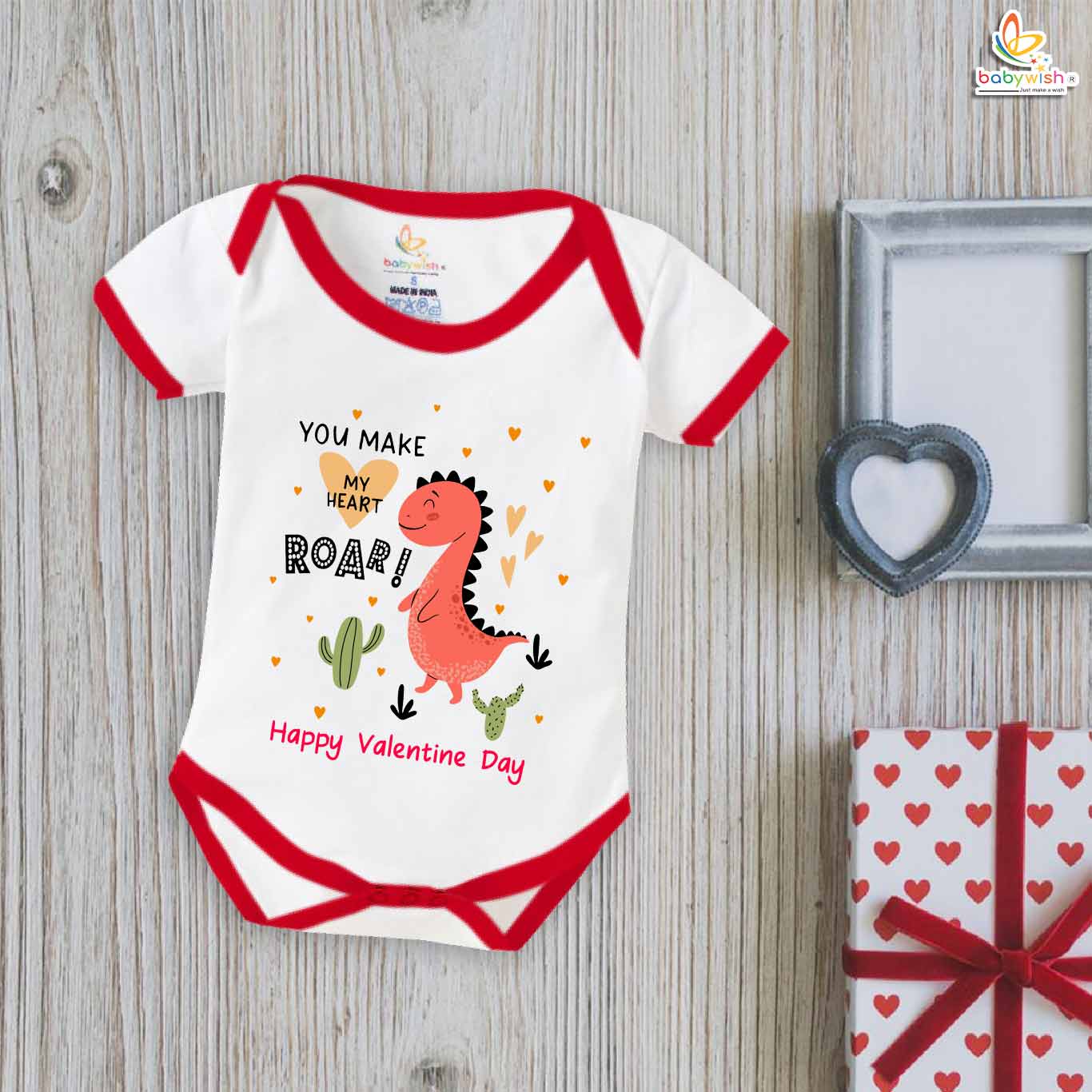 My First Valentine’s Day Romper | "You Make My Heart Roar!" Baby Bodysuit – Babywish