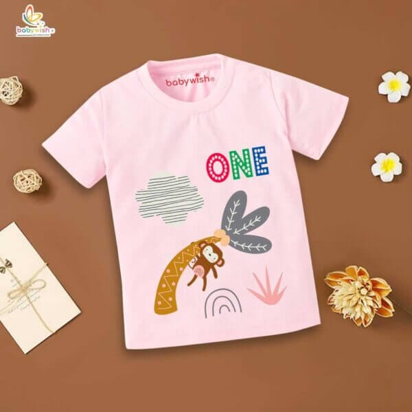 One Year Birthday Unisex T-Shirt Half Sleeve Round Neck Topwear tee for kids - Image 4