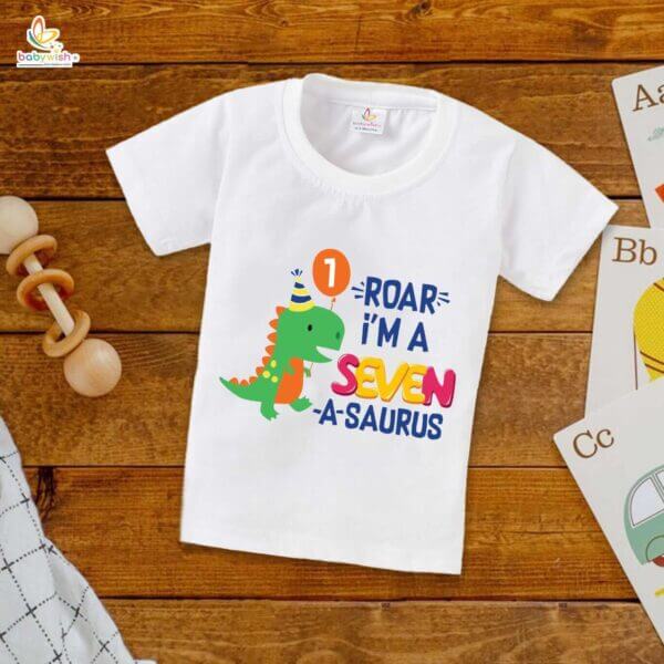 Seven Year Birthday Unisex T-Shirt Half Sleeve Round Neck Topwear tee for kids - Image 4