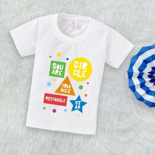 Printable Family T-shirt for Kids Clothes Unisex Newborn Topwear Outfit Cotton Tshirt Half Sleeve Round Neck Dress for Boy n Girl "Square,Circle & Star" - Image 3