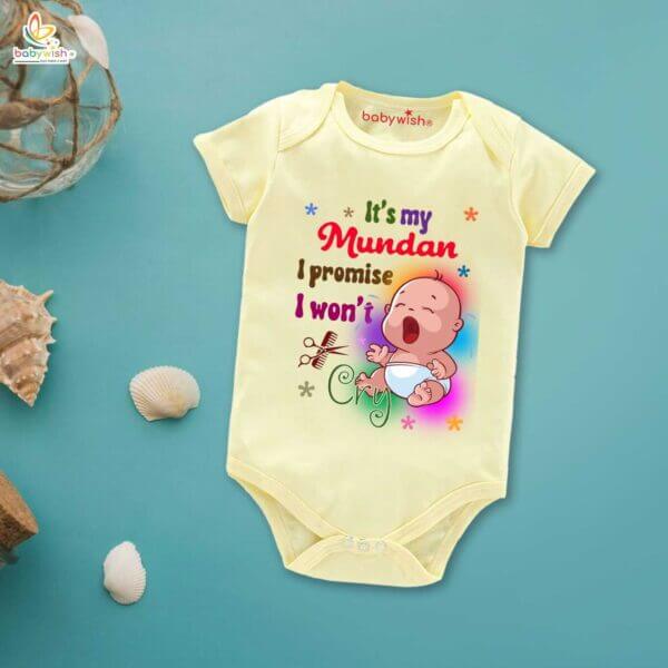 Newborn mundan ceremony clothes Bodysuit romper for Unisex Onesies Infant Half Sleeve | It's my Mundan I promise I Won't Cry | - Image 4