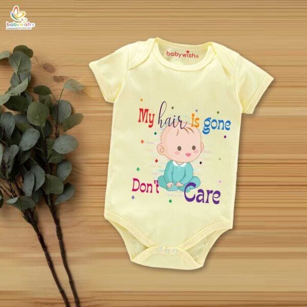 Newborn mundan ceremony clothes Bodysuit romper for Unisex Onesies Infant Half Sleeve | My Hair is Gone Don't Care | - Image 4