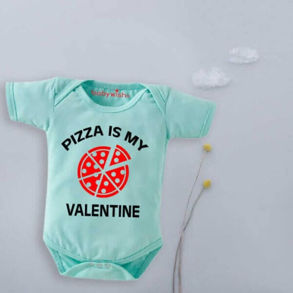 Baby First Valentine Day Romper Clothes Baby valentine Bodysuits Newborn Outfit Envelop Neck Half Sleeve Unisex Onesies"Pizza is my Valentine Day" - Image 5