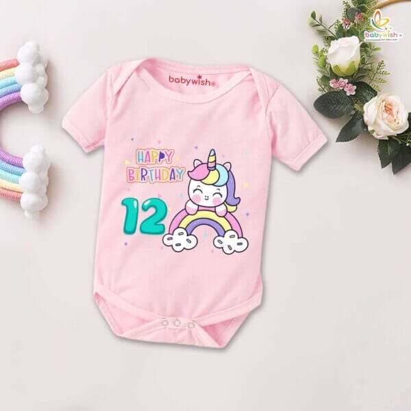 Twelve month unisex baby romper half sleeve round neck onesie - Image 3